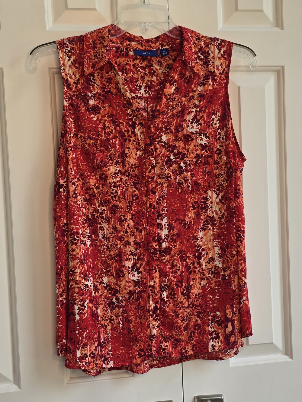 Apt. 9 Red Orange Printed Sleeveless Collared Blouse